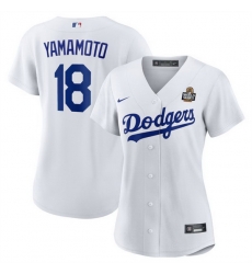 Women Los Angeles Dodgers 18 Yoshinobu Yamamoto White 2024 World Series Cool Base Stitched Baseball Jersey