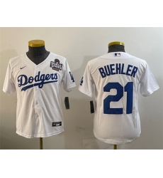 Women Los Angeles Dodgers 21 Walker Buehler White 2024 World Series Cool Base Stitched Baseball Jersey 