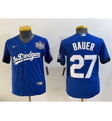 Women Los Angeles Dodgers 27 Trevor Bauer Blue 2024 World Series City Connect Cool Base Stitched Jersey