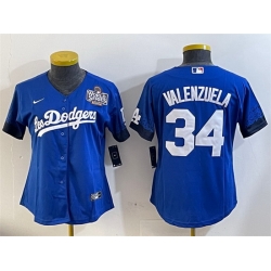 Women Los Angeles Dodgers 34 Toro Valenzuela Blue 2024 World Series City Connect Cool Base Stitched Baseball Jersey 