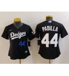 Women Los Angeles Dodgers 44 Vicente Padilla Black Stitched Jersey 5