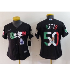 Women Los Angeles Dodgers 50 Mookie Betts Black Mexico Stitched Jersey 1