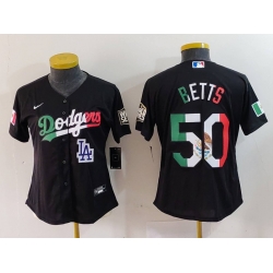 Women Los Angeles Dodgers 50 Mookie Betts Black Mexico Stitched Jersey 1