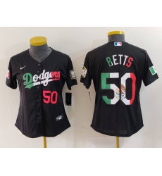 Women Los Angeles Dodgers 50 Mookie Betts Black Mexico Stitched Jersey 2