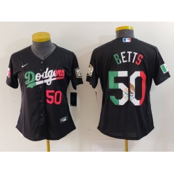 Women Los Angeles Dodgers 50 Mookie Betts Black Mexico Stitched Jersey 2