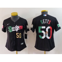 Women Los Angeles Dodgers 50 Mookie Betts Black Mexico Stitched Jersey 4