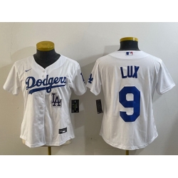 Women Los Angeles Dodgers 9 lux White Cool Base Stitched Baseball Jersey 6