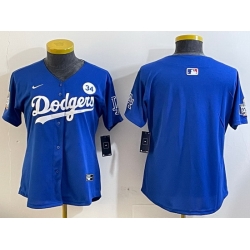 Women Los Angeles Dodgers Blank Blue 2024 World Series With No  34 Patch Home Limited Stitched Baseball Jersey  5