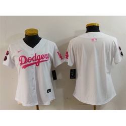 Women Los Angeles Dodgers Blank White Pink Vin  26 Kobe Patch Stitched Baseball Jersey