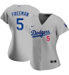 Women Los Angeles Dodgers Freddie Freeman #5 Gray Flex Base 2024 Home Stitched Jersey