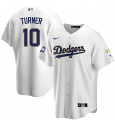 Women Los Angeles Dodgers Justin Turner 10 Championship Gold Trim White Limited All Stitched Cool Base Jersey