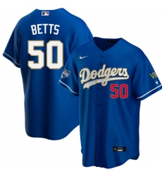 Women Los Angeles Dodgers Mookie Betts 50 Championship Gold Trim Blue Limited All Stitched Flex Base Jersey