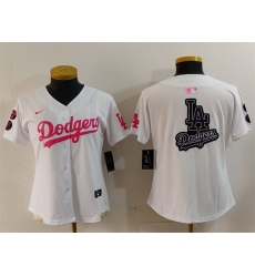 Women Los Angeles Dodgers Team Big Logo White Pink Vin  26 Kobe Patch Stitched Baseball Jersey 2