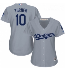 Womens Majestic Los Angeles Dodgers 10 Justin Turner Replica Grey Road Cool Base MLB Jersey