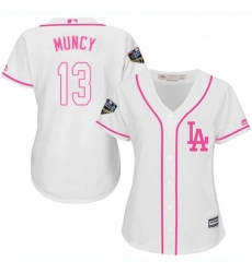 Womens Majestic Los Angeles Dodgers 13 Max Muncy Authentic White Fashion Cool Base 2018 World Series MLB Jersey 