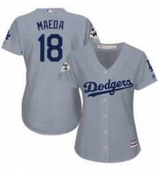 Womens Majestic Los Angeles Dodgers 18 Kenta Maeda Authentic Grey Road 2017 World Series Bound Cool Base MLB Jersey