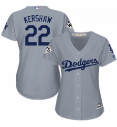 Womens Majestic Los Angeles Dodgers 22 Clayton Kershaw Replica Grey Road 2017 World Series Bound Cool Base MLB Jersey