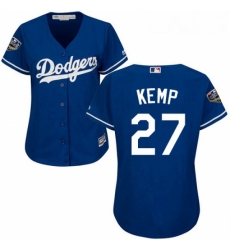 Womens Majestic Los Angeles Dodgers 27 Matt Kemp Authentic Royal Blue Alternate Cool Base 2018 World Series MLB Jersey 