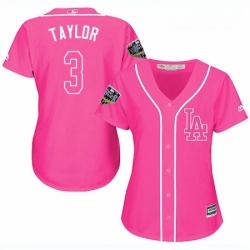 Womens Majestic Los Angeles Dodgers 3 Chris Taylor Authentic Pink Fashion Cool Base 2018 World Series MLB Jersey 