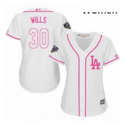 Womens Majestic Los Angeles Dodgers 30 Maury Wills Authentic White Fashion Cool Base 2018 World Series MLB Jersey