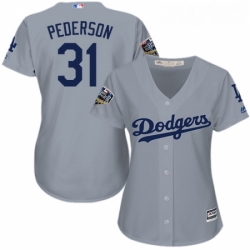 Womens Majestic Los Angeles Dodgers 31 Joc Pederson Authentic Grey Road Cool Base 2018 World Series MLB Jers