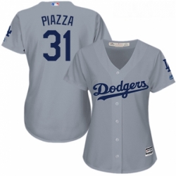 Womens Majestic Los Angeles Dodgers 31 Mike Piazza Authentic Grey Road Cool Base MLB Jersey