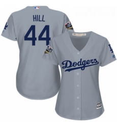 Womens Majestic Los Angeles Dodgers 44 Rich Hill Authentic Grey Road Cool Base 2018 World Series MLB Jersey 