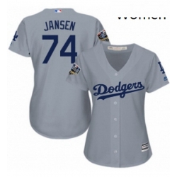 Women's Majestic Los Angeles Dodgers #74 Kenley Jansen Authentic Grey Road Cool Base 2018 World Series MLB Jersey