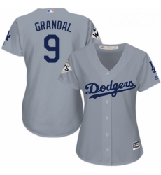 Womens Majestic Los Angeles Dodgers 9 Yasmani Grandal Replica Grey Road 2017 World Series Bound Cool Base MLB Jersey