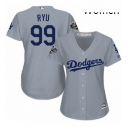 Women's Majestic Los Angeles Dodgers #99 Hyun-Jin Ryu Authentic Grey Road Cool Base 2018 World Series MLB Jersey