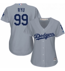 Womens Majestic Los Angeles Dodgers 99 Hyun Jin Ryu Authentic Grey Road Cool Base MLB Jersey