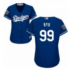 Women's Majestic Los Angeles Dodgers #99 Hyun-Jin Ryu Authentic Royal Blue Alternate Cool Base 2018 World Series MLB Jersey