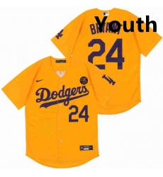 Youth Dodgers 24 Kobe Bryant Yellow Cool Base Stitched MLB Jersey