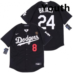 Youth Dodgers Front 8 Back 24 Kobe Bryant Black Cool Base Stitched MLB Jersey