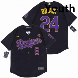 Youth Dodgers Front 8 Back 24 Kobe Bryant Black Purple Cool Base Stitched MLB Jersey