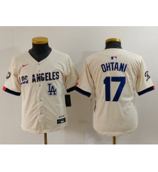 Youth Los Angeles Dodgers 17  Shohei Ohtani Cream Stitched Baseball Jersey 2