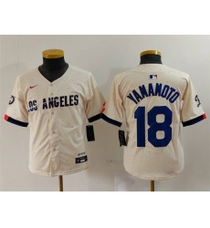 Youth Los Angeles Dodgers 18 Yoshinobu Yamamoto Cream Stitched Baseball Jersey