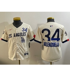 Youth Los Angeles Dodgers 34 Toro Valenzuela Cream 2024 City Connect Limited Stitched Baseball Jersey 2