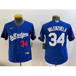 Youth Los Angeles Dodgers 34 Toro Valenzuela Royal 2024 World Series With Fernando Memorial Patch Alternate Limited Stitched Baseball Jersey  3