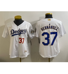 Youth Los Angeles Dodgers  37 Teoscar Hern%C3%A1ndez White 2026 Gold Collection Stadium Stitched Baseball Jersey