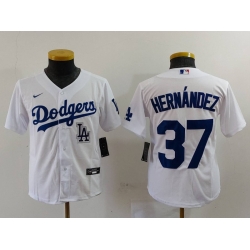 Youth Los Angeles Dodgers 37 Teoscar Hernandez White Stitched Baseball Jersey 1