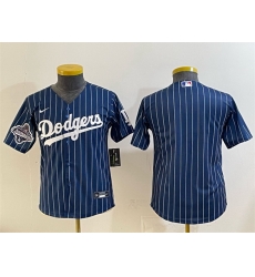 Youth Los Angeles Dodgers Blank Navy Pinstripe 2025 World Series Champions Patch Cool Base Stitched Baseball Jersey Youth Los Angeles Dodgers Blank Navy Pinstripe 2025 World Series Champions Patch Cool Base Stitched Baseball Jersey