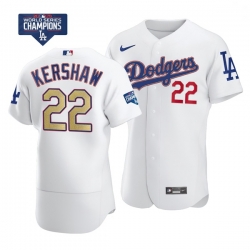 Youth Los Angeles Dodgers Clayton Kershaw 22 Gold Program Designed Edition White Flex Base Stitched Jersey