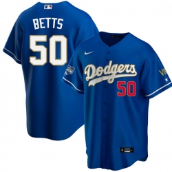 Youth Los Angeles Dodgers Mookie Betts 50 Championship Gold Trim Blue Limited All Stitched Flex Base Jersey