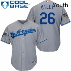 Youth Majestic Los Angeles Dodgers 26 Chase Utley Authentic Grey Road Cool Base 2018 World Series MLB Jersey