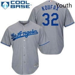 Youth Majestic Los Angeles Dodgers 32 Sandy Koufax Authentic Grey Road Cool Base MLB Jersey