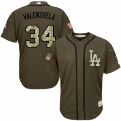 Youth Majestic Los Angeles Dodgers 34 Fernando Valenzuela Replica Green Salute to Service MLB Jersey