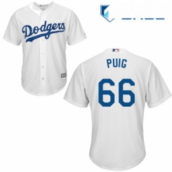 Youth Majestic Los Angeles Dodgers 66 Yasiel Puig Replica White Home Cool Base MLB Jersey