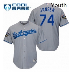 Youth Majestic Los Angeles Dodgers 74 Kenley Jansen Authentic Grey Road Cool Base 2018 World Series MLB Jersey