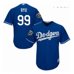 Youth Majestic Los Angeles Dodgers 99 Hyun Jin Ryu Authentic Royal Blue Alternate Cool Base 2018 World Series MLB Jersey